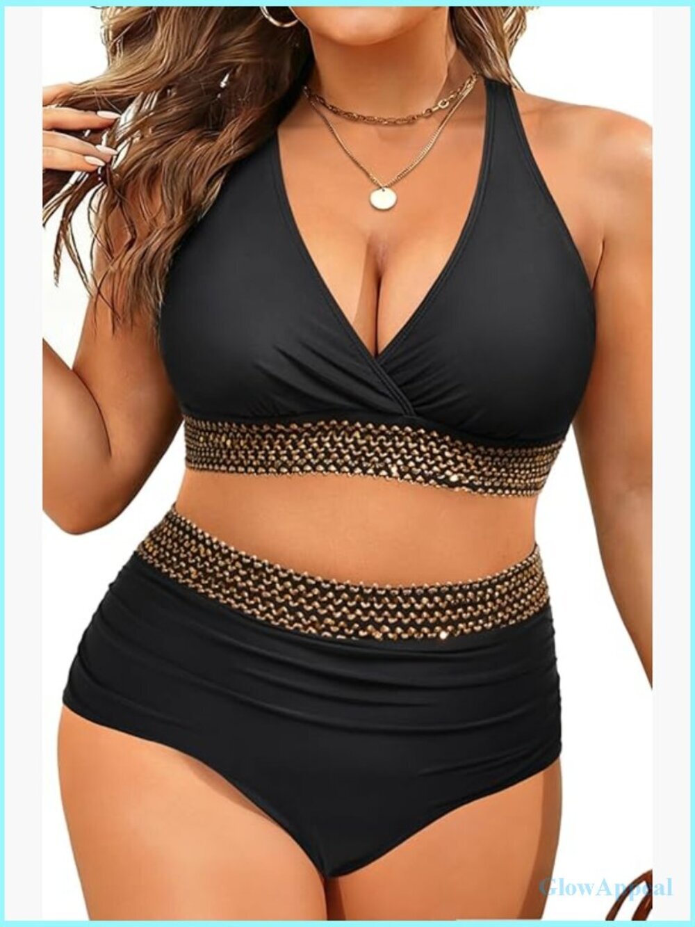 Plus Size High Waisted Bikini Set Tummy Control Swimwear Two Piece Bathing Suit